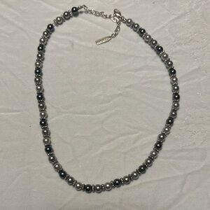 Signed NAPIER 18.5" gray silver tone FAUX PEARL strand bead Necklace Jewelry